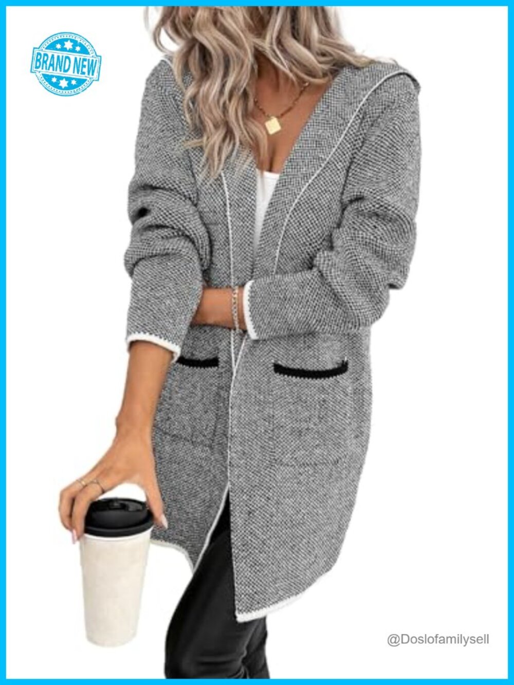 Hooded Cardigan Sweater for Women Fall Open Front Loose Knit Chunky